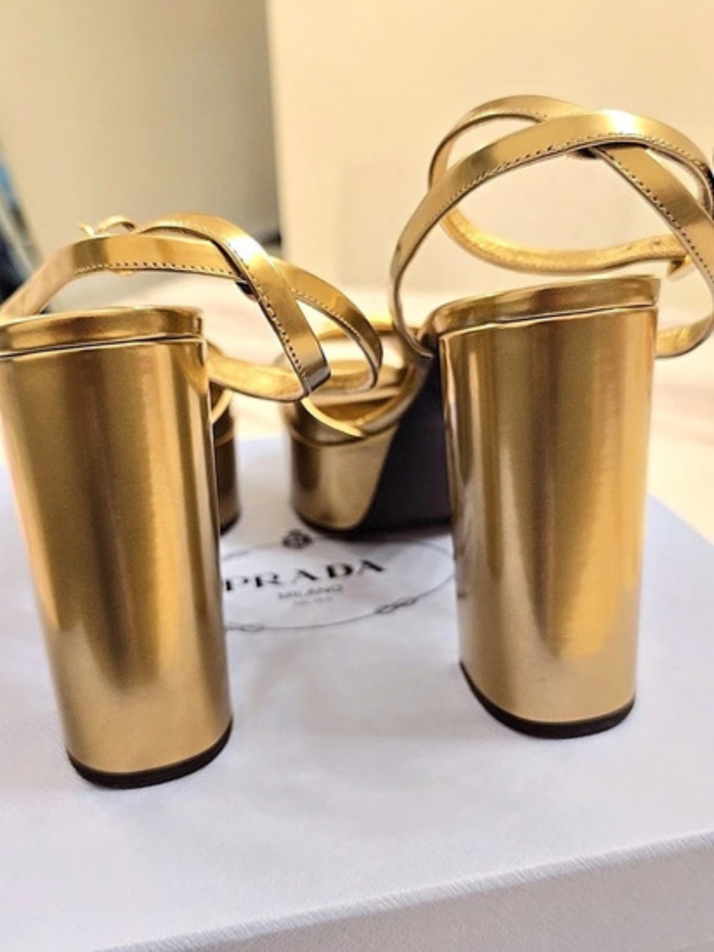 Prada Metallic Leather Platform Sandal Gold EU 40/ US 10 - Picture 10 of 13